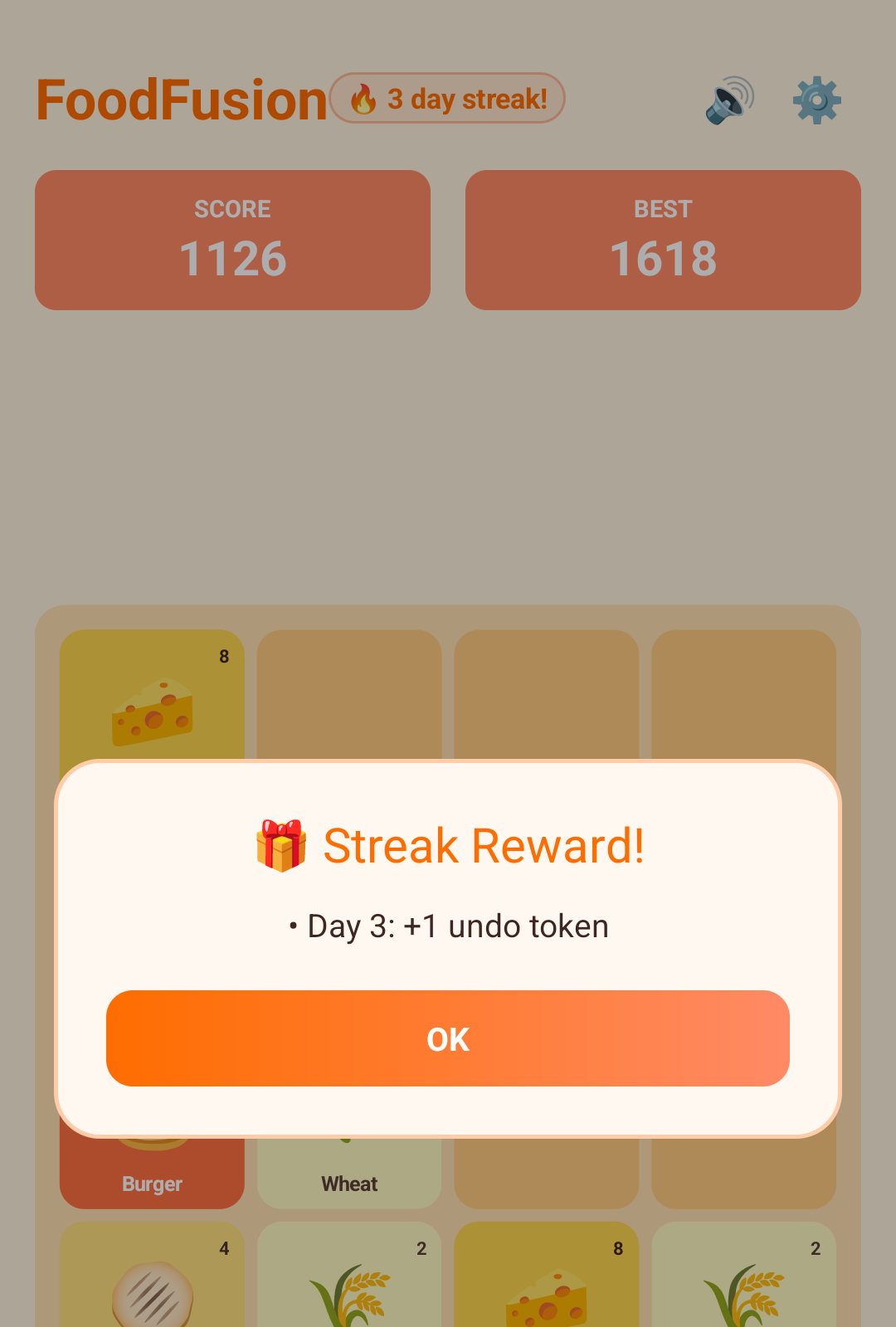 Streak reward pop-up granting an undo token on day 3